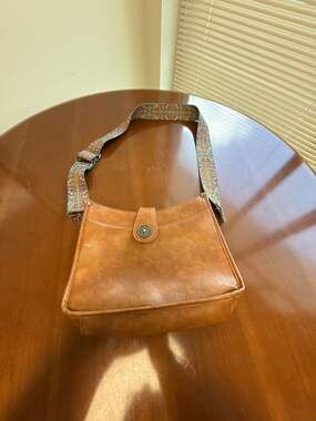 APHISON Forever Young Brown Vegan Leather Hobo Bag with Patterned Guitar Strap